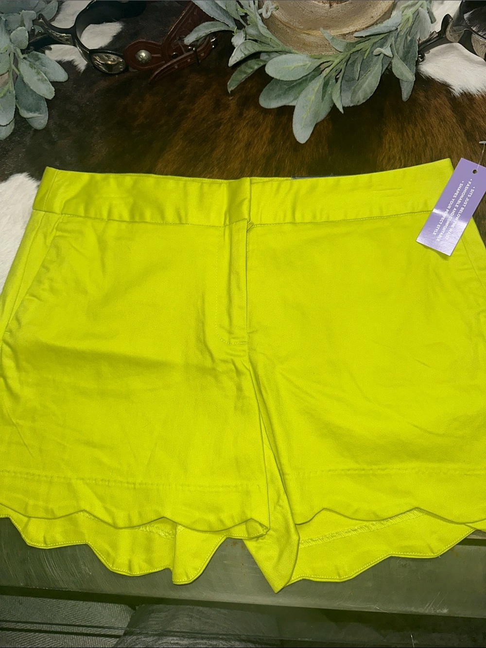 NWT Attyre Neon yellow Scalloped Shorts